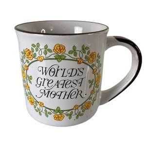 Vintage “World’s Greatest Mother” Yellow Floral Coffee Mug, Kitchen, Gift